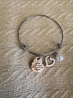 NWT Silver-tone Sister Heart Charm Bangle Bracelet